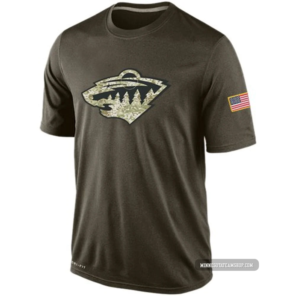 Minnesota Wild Olive Men's Salute To Service KO Performance Dri-FIT T-Shirt