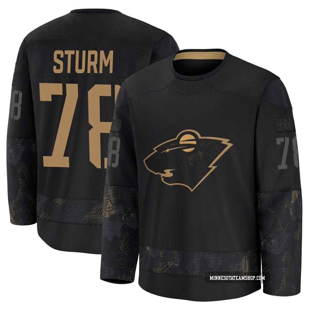 Nico Sturm Minnesota Wild Black ＃78 Youth 2024 Military Appreciation Practice Premium Jersey