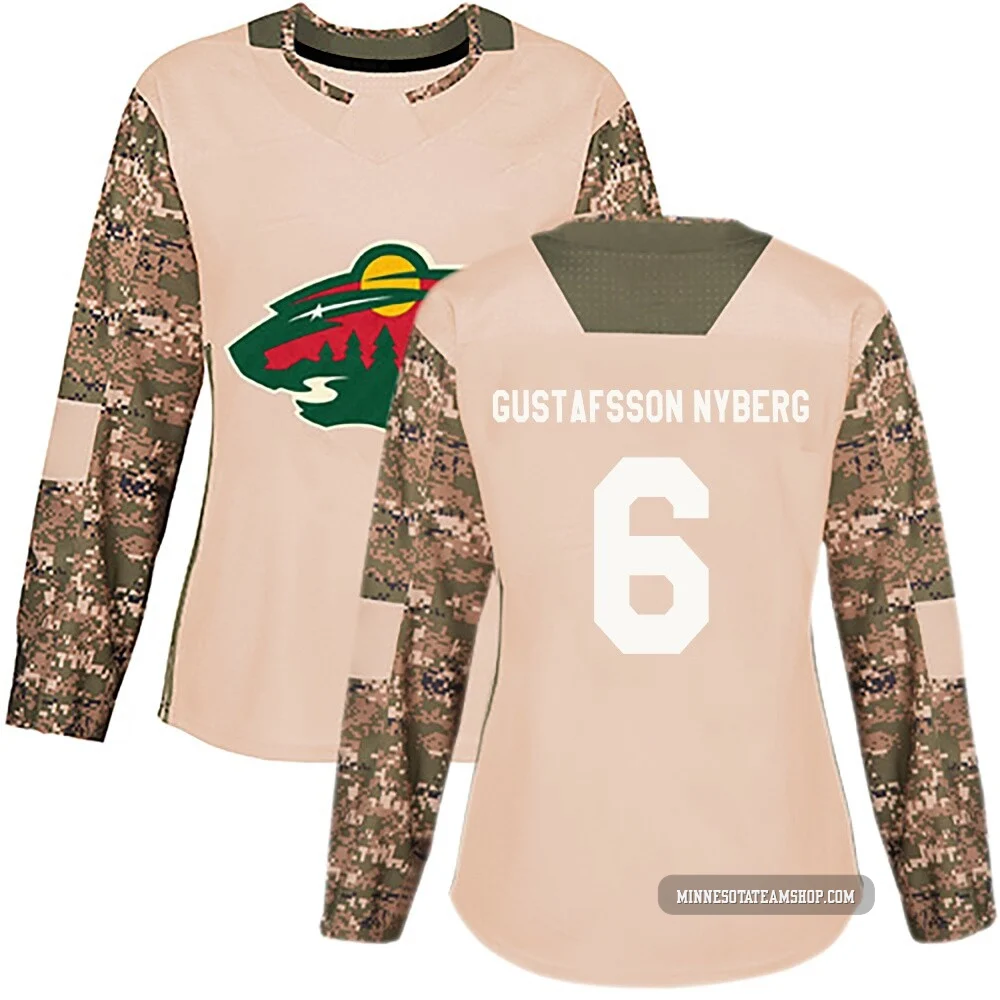 Viking Gustafsson Nyberg Minnesota Wild Authentic Camo ＃6 Women's Veterans Day Practice Jersey