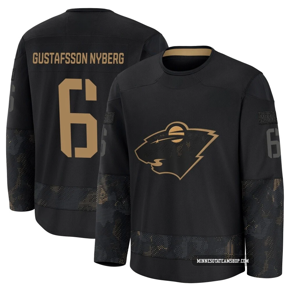 Viking Gustafsson Nyberg Minnesota Wild Black ＃6 Youth 2024 Military Appreciation Practice Premium Jersey