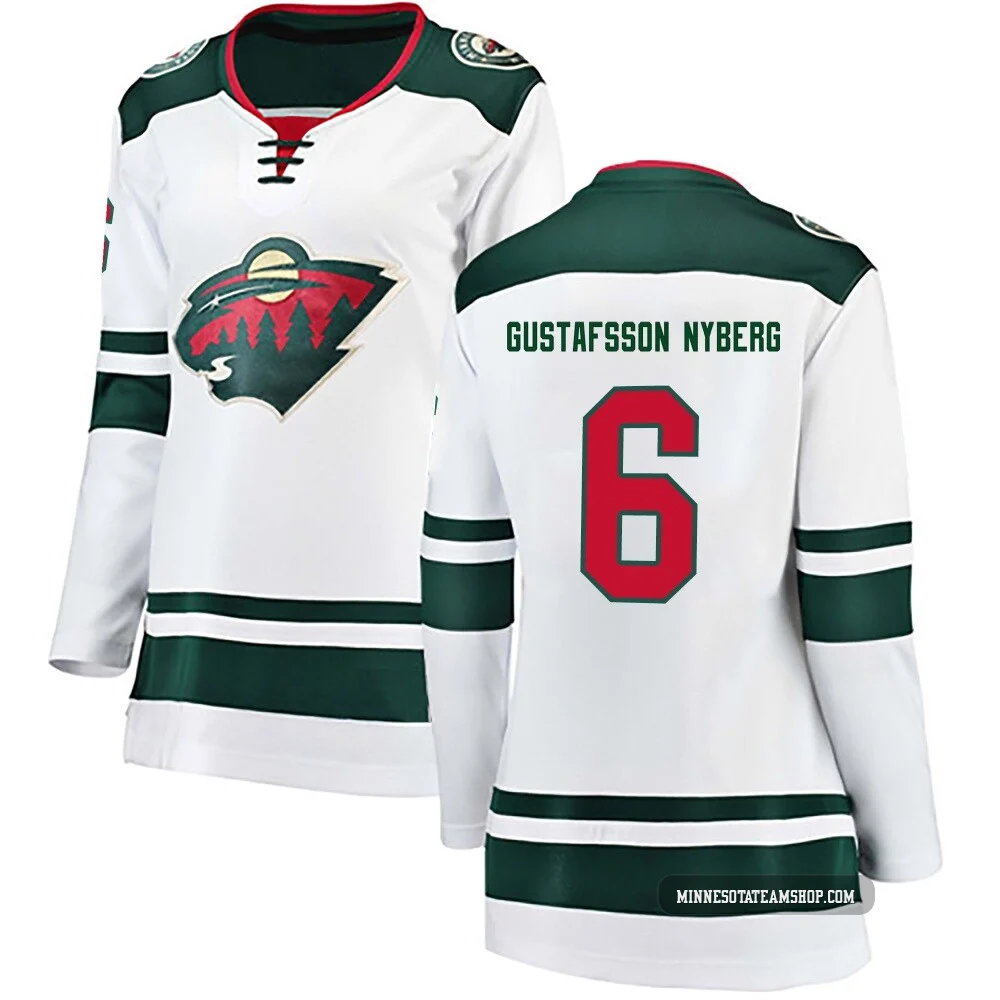 Viking Gustafsson Nyberg Minnesota Wild White ＃6 Women's Breakaway Away Jersey